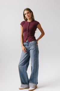 Vestia Button Up Tee in Burgundy - FINAL SALE