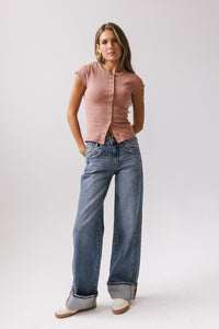 Vestia Button Up Tee in Marsala - FINAL SALE
