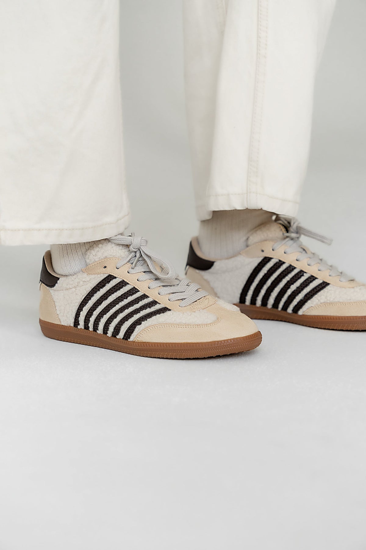 Stevie Striped Sneaker in Beige Shearling - FINAL SALE