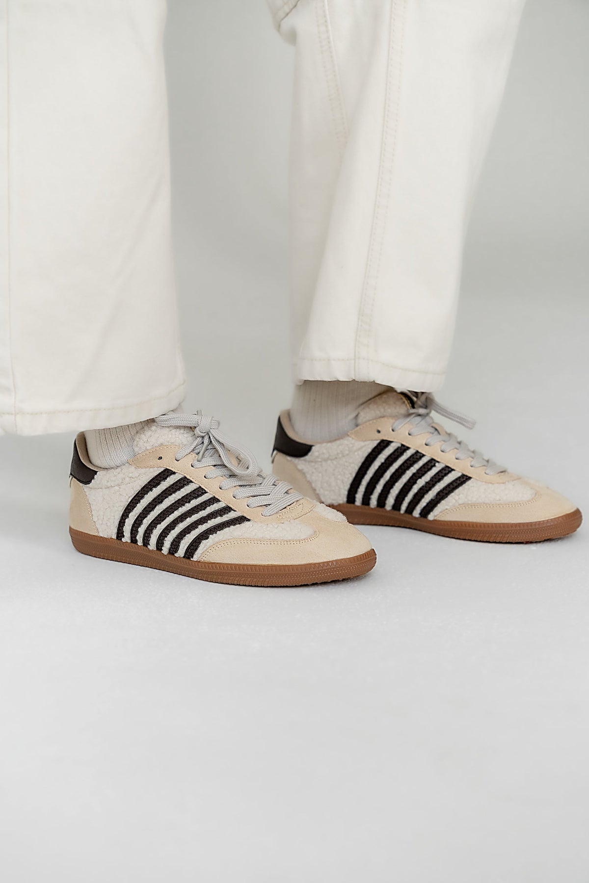 Stevie Striped Sneaker in Beige Shearling - FINAL SALE