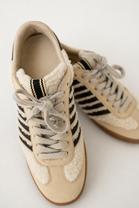 Stevie Striped Sneaker in Beige Shearling - FINAL SALE