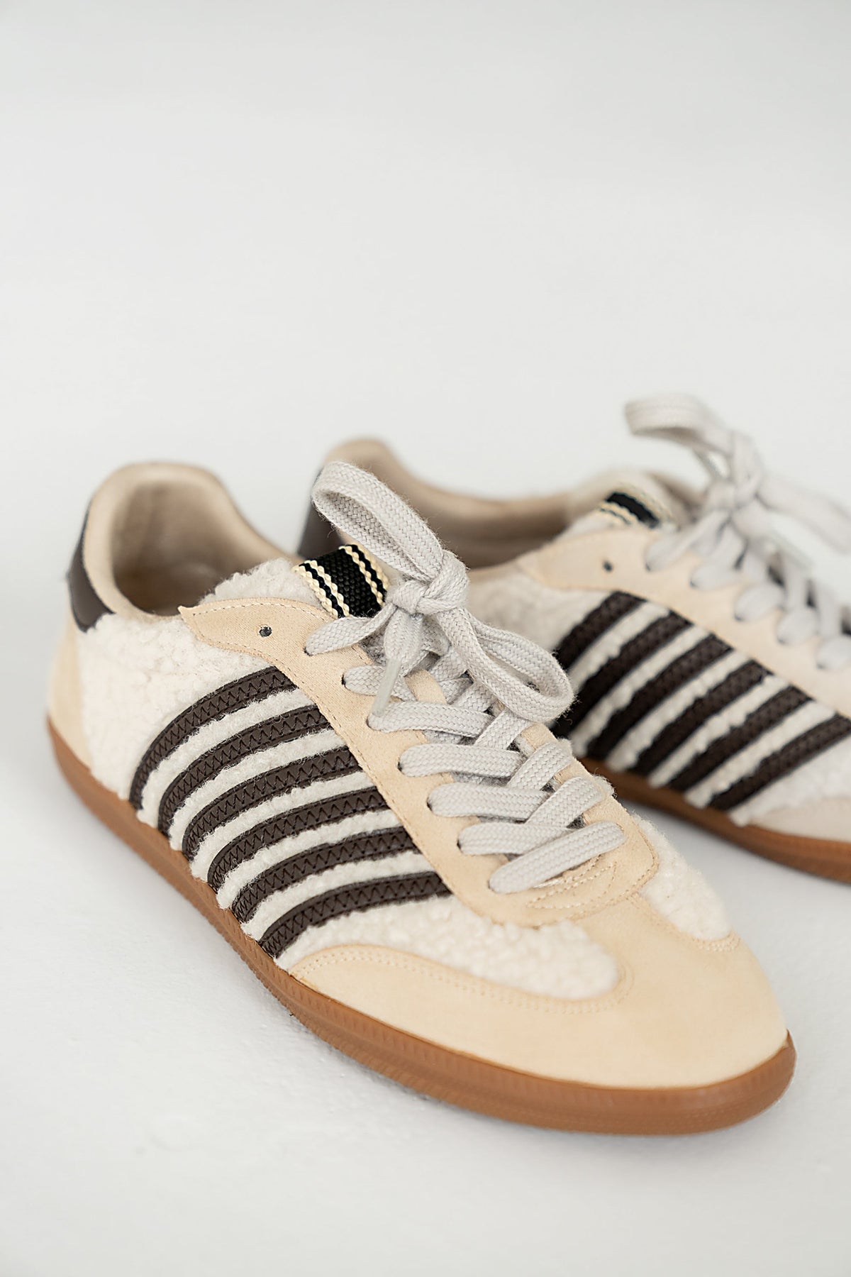 Stevie Striped Sneaker in Beige Shearling - FINAL SALE