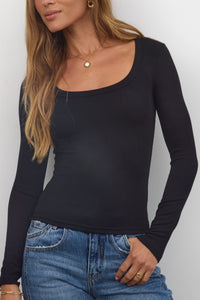 Audrey Ribbed Top in Black
