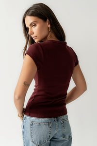 Vestia Button Up Tee in Burgundy - FINAL SALE