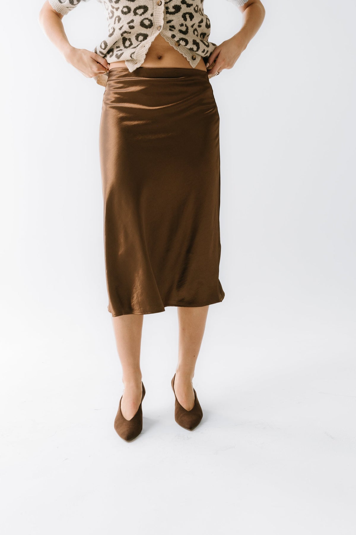 Juniper Satin Midi Skirt in Brown - FINAL SALE