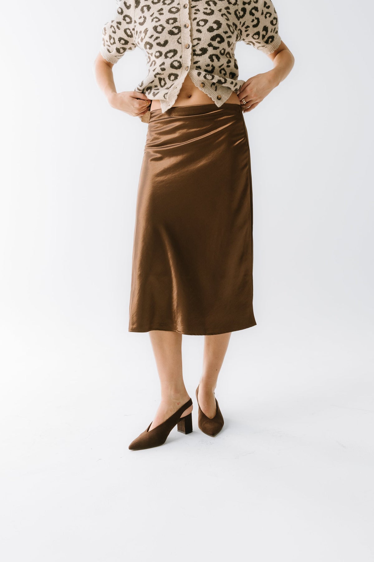 Juniper Satin Midi Skirt in Brown - FINAL SALE