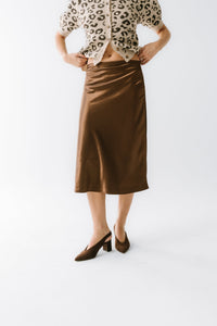 Juniper Satin Midi Skirt in Brown - FINAL SALE