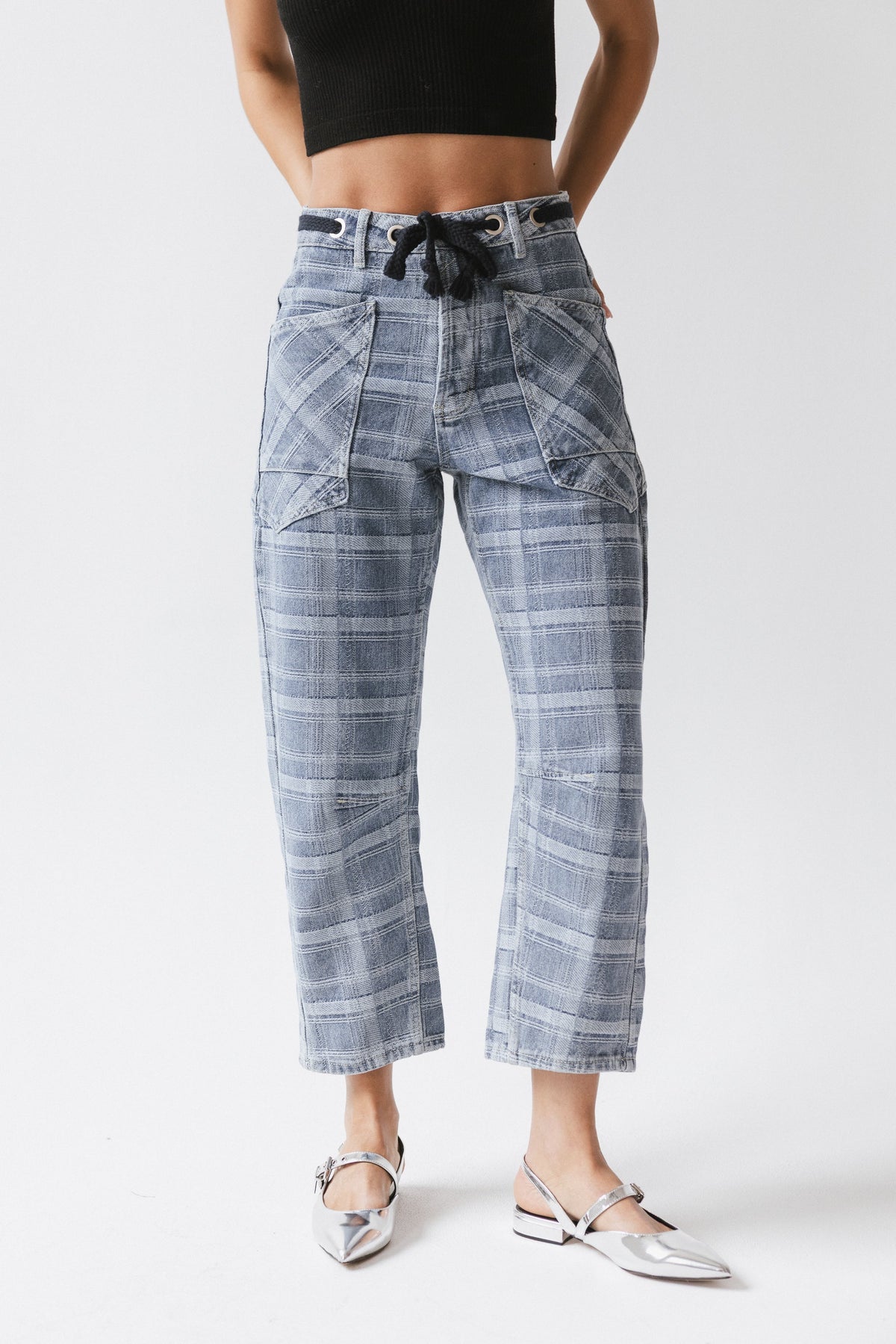 Judy Plaid Barrel Jeans - FINAL SALE
