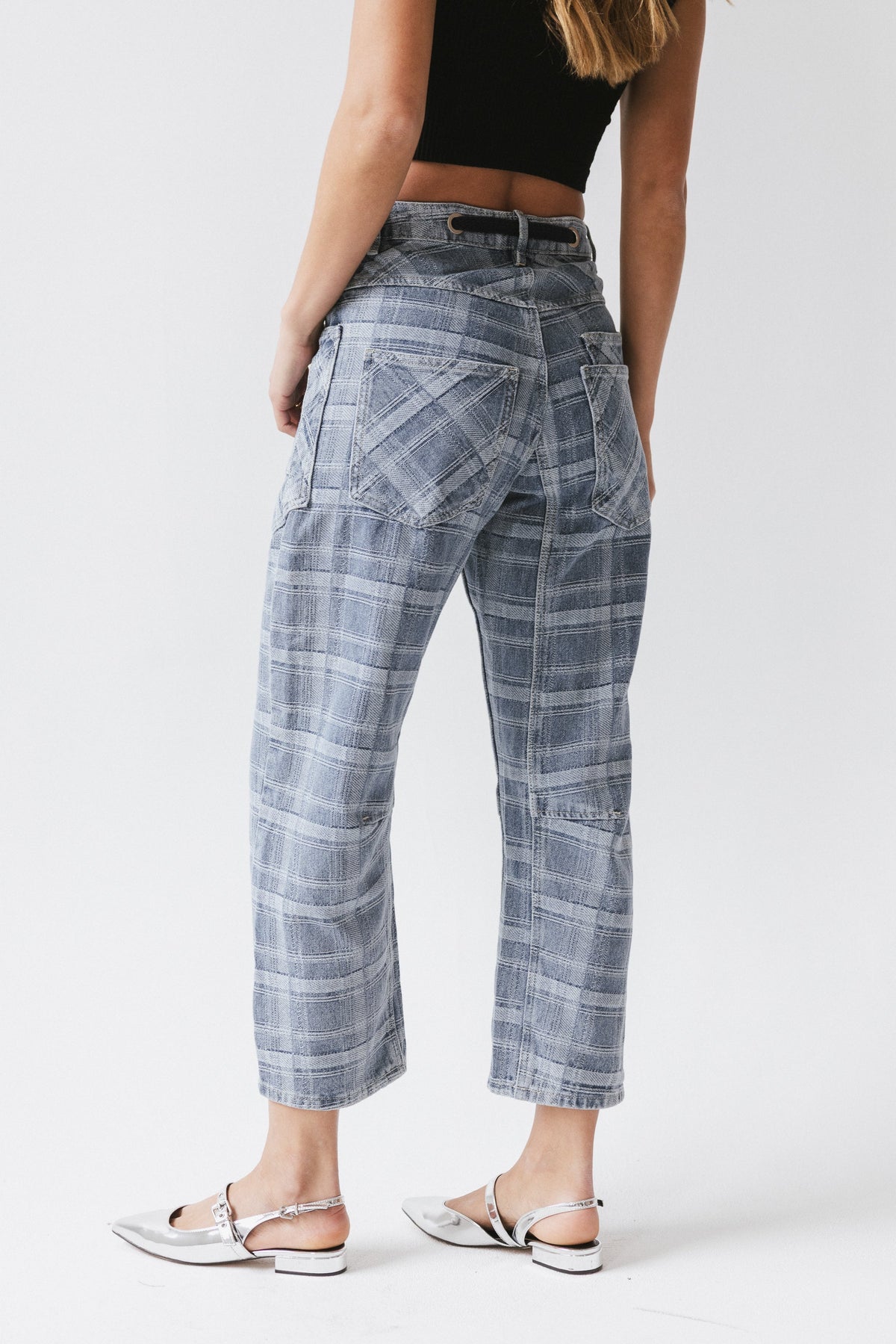 Judy Plaid Barrel Jeans - FINAL SALE