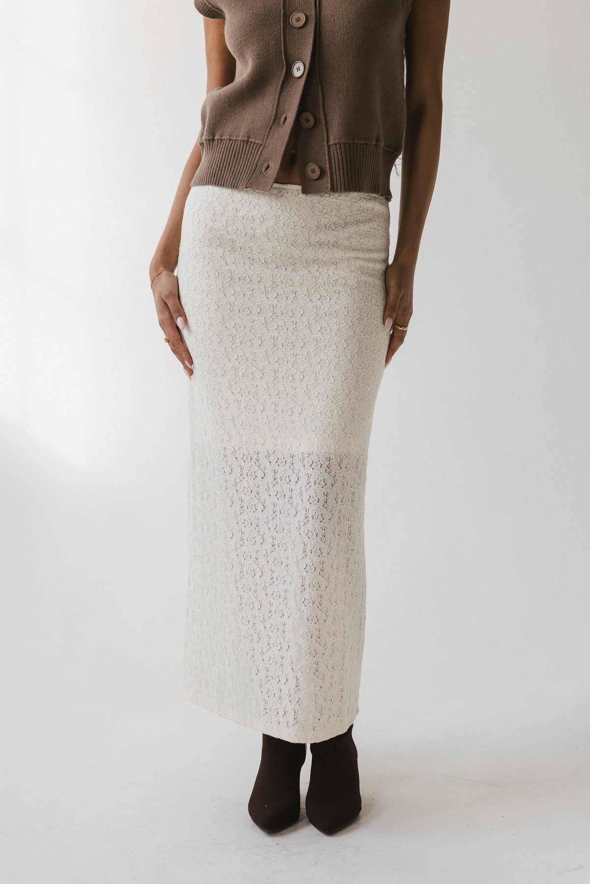 Jozette Lace Midi Skirt in Ivory - FINAL SALE