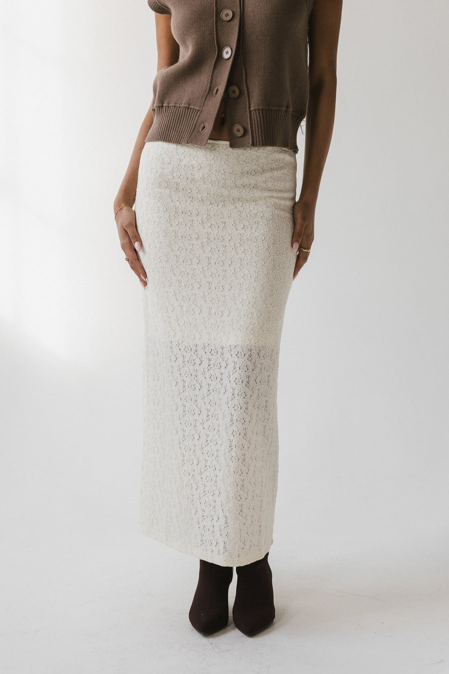 Jozette Lace Midi Skirt in Ivory - FINAL SALE