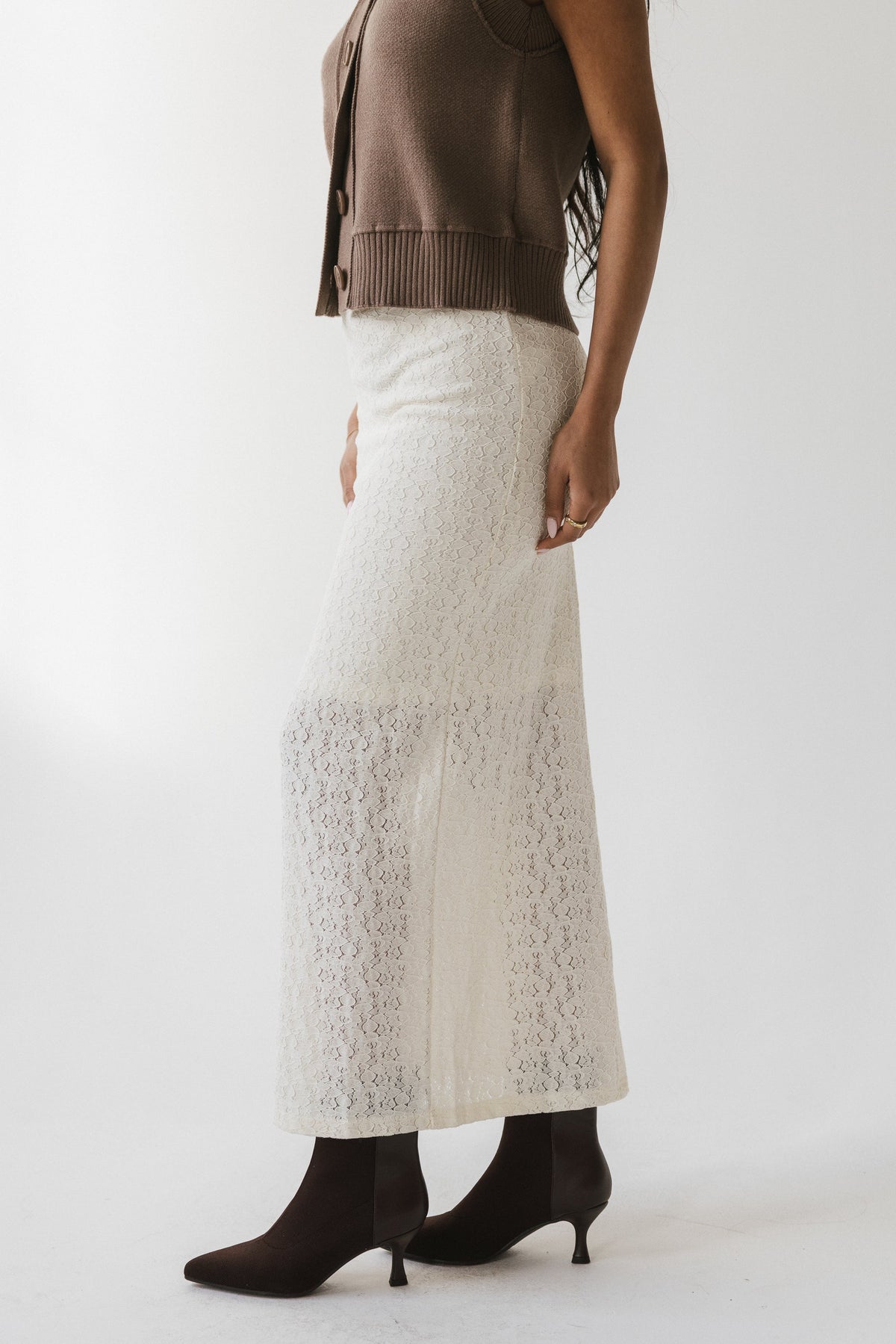 Jozette Lace Midi Skirt in Ivory - FINAL SALE