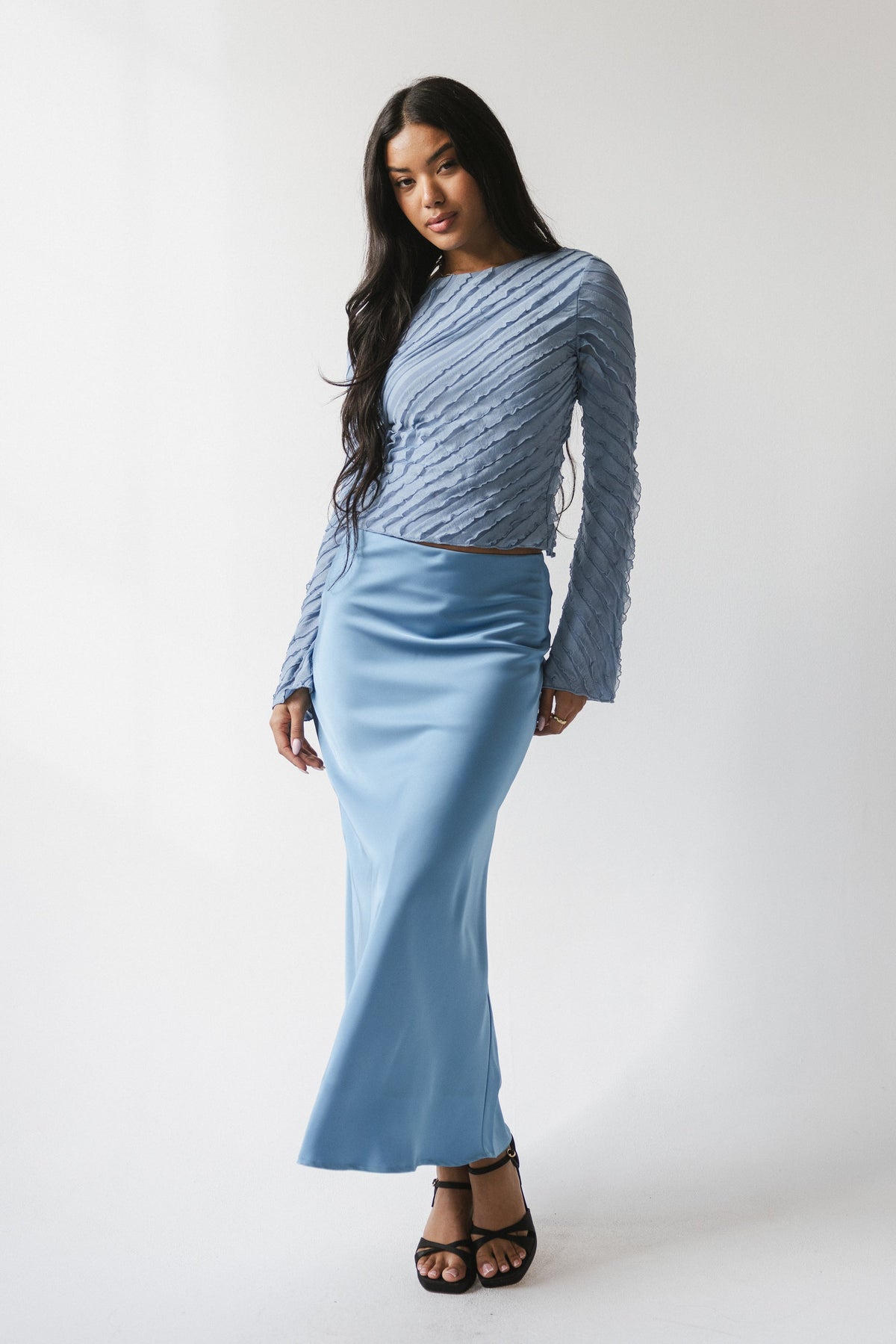 Tory Satin Maxi Skirt in Blue - FINAL SALE