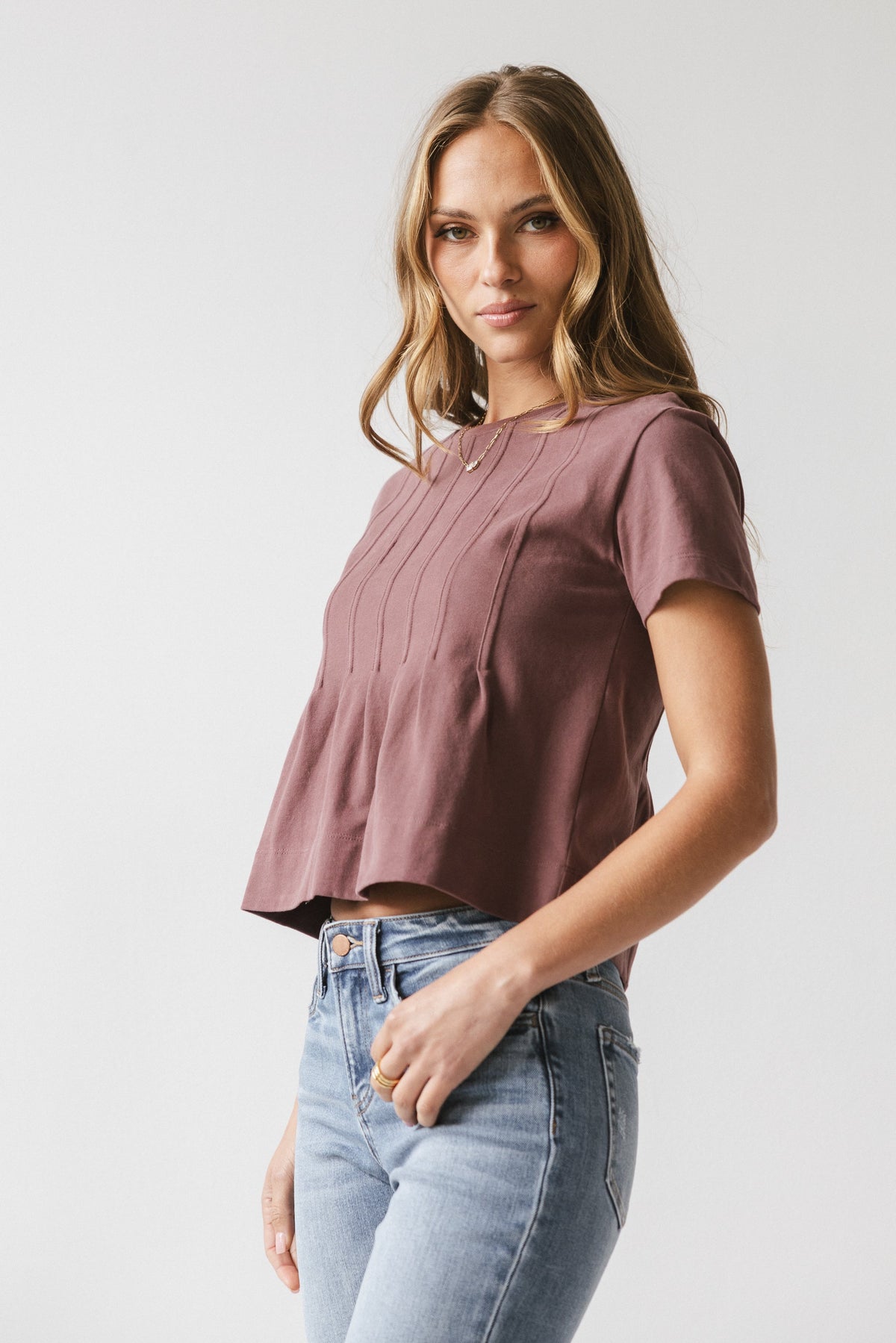 Cattelain Pleated Top in Plum - FINAL SALE