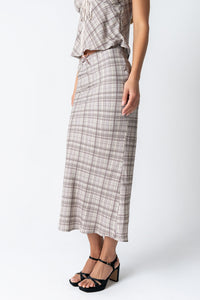 Jenna Plaid Maxi Skirt in Beige