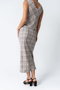 Jenna Plaid Maxi Skirt in Beige