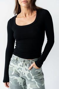 Audrey Ribbed Top in Black