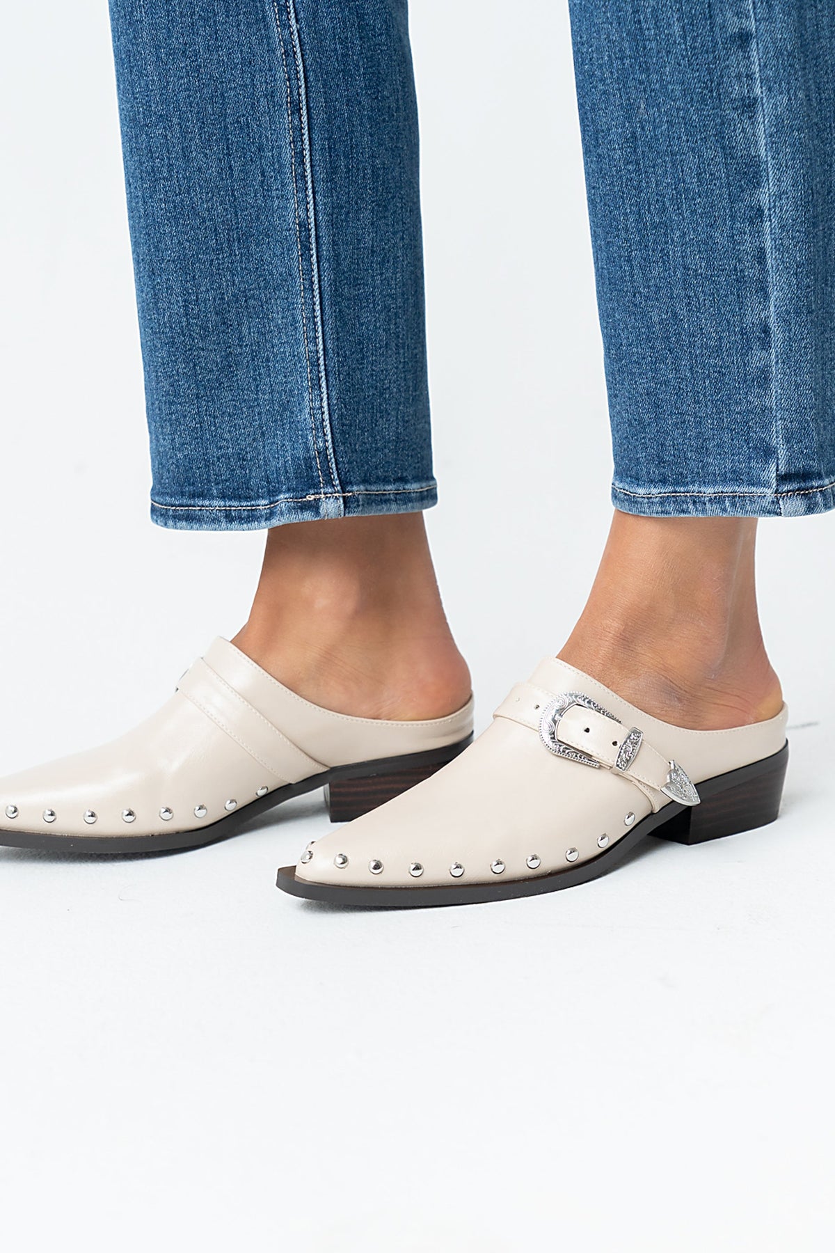 Tessa Western Mule in Bone