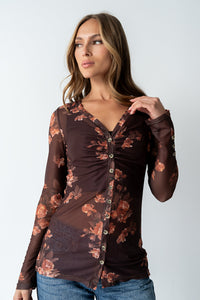 Sammy Floral Mesh Top in Brown - FINAL SALE