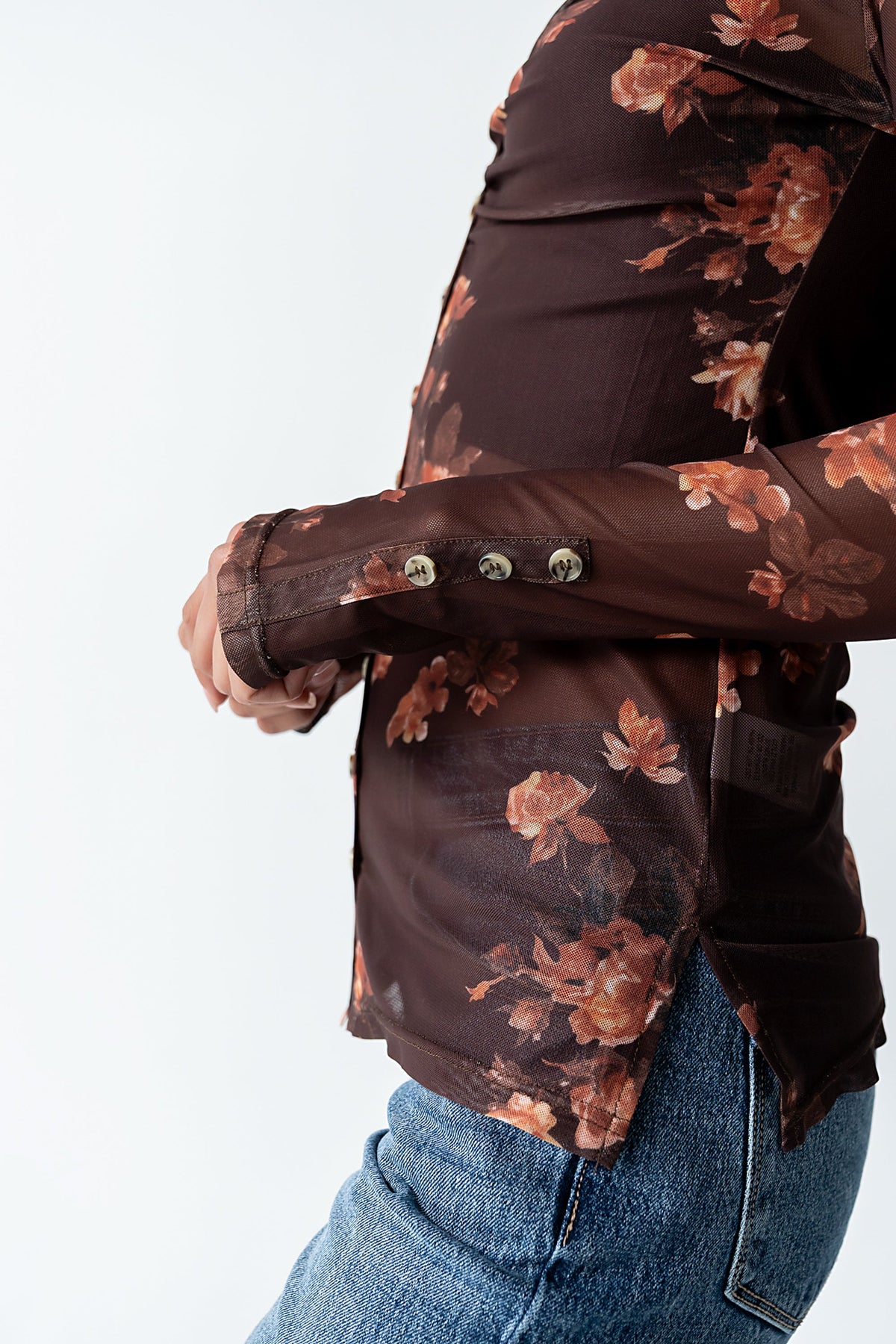 Sammy Floral Mesh Top in Brown - FINAL SALE