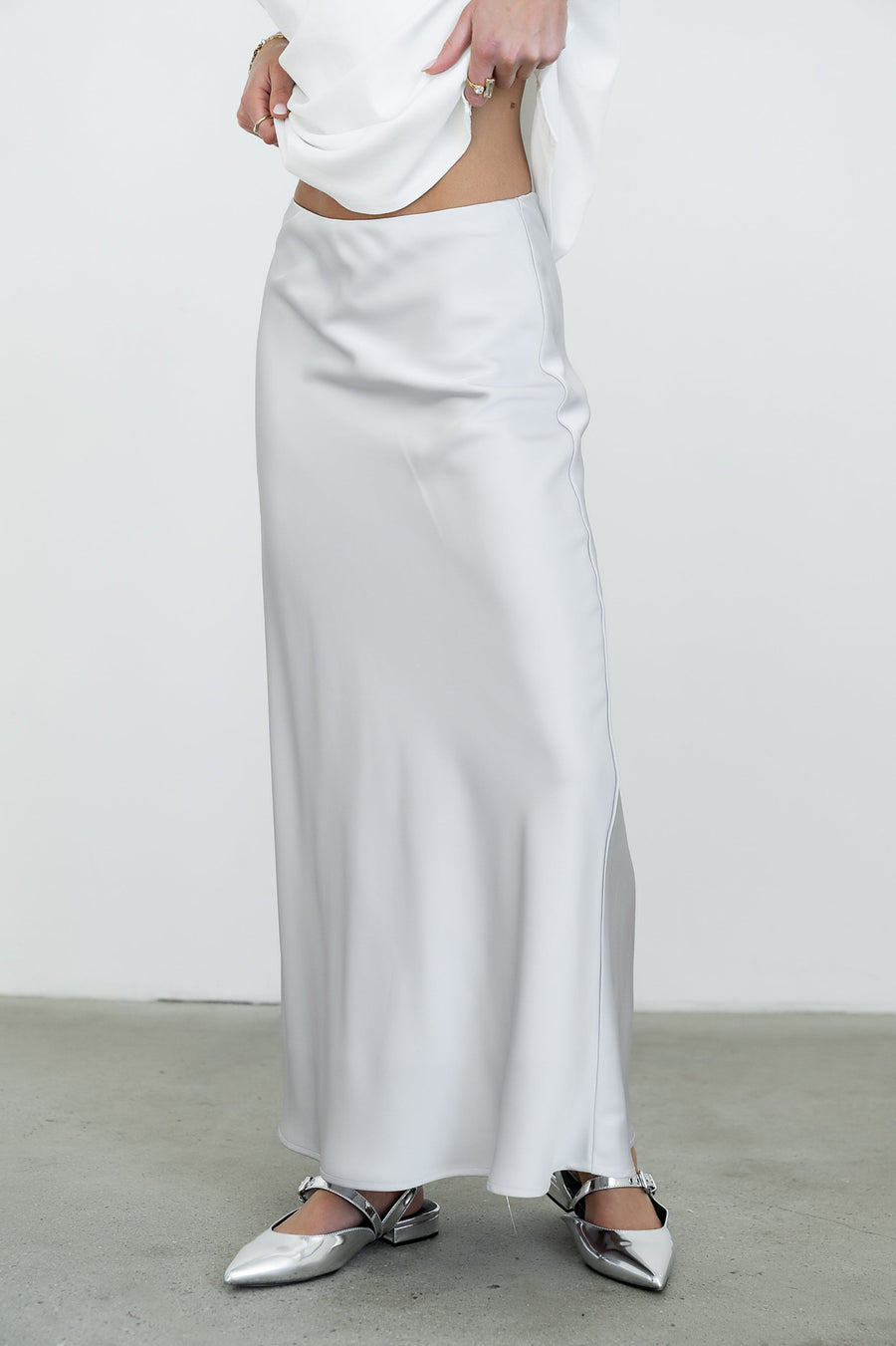 Tory Satin Maxi Skirt in Silver - FINAL SALE