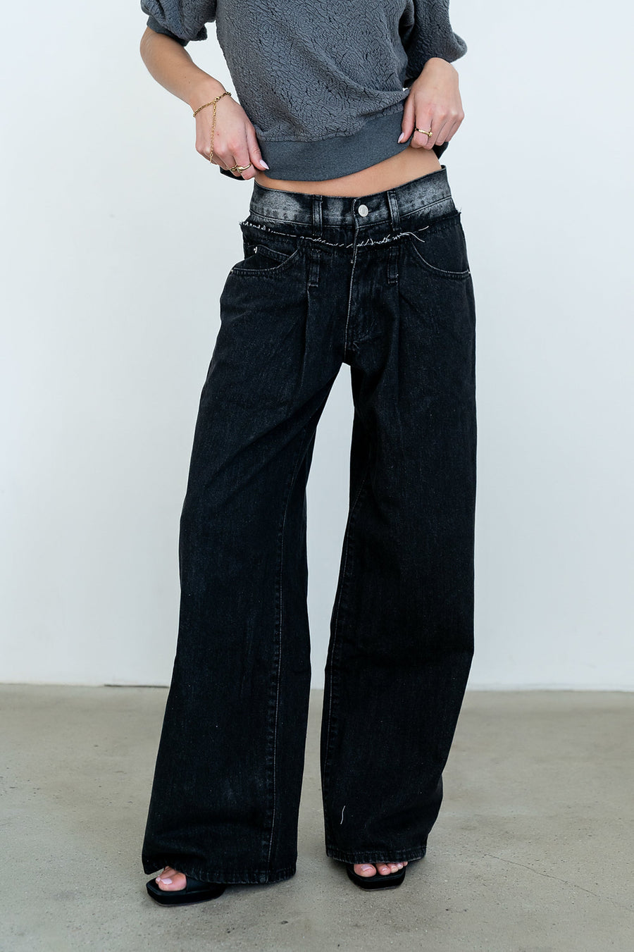 Arabella Wide Leg Jeans in Washed Black - FINAL SALE