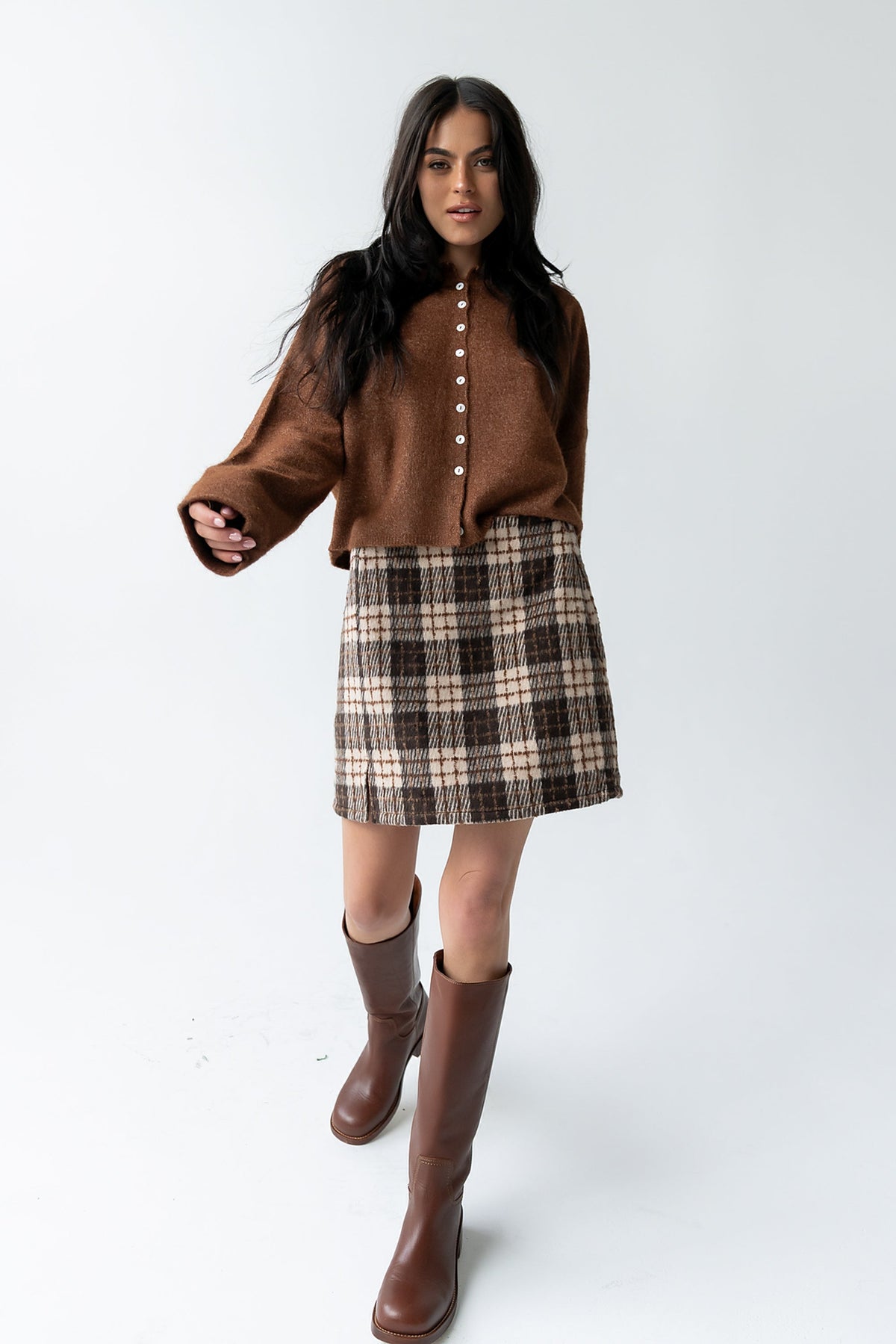 Callie Plaid Mini Skirt in Brown