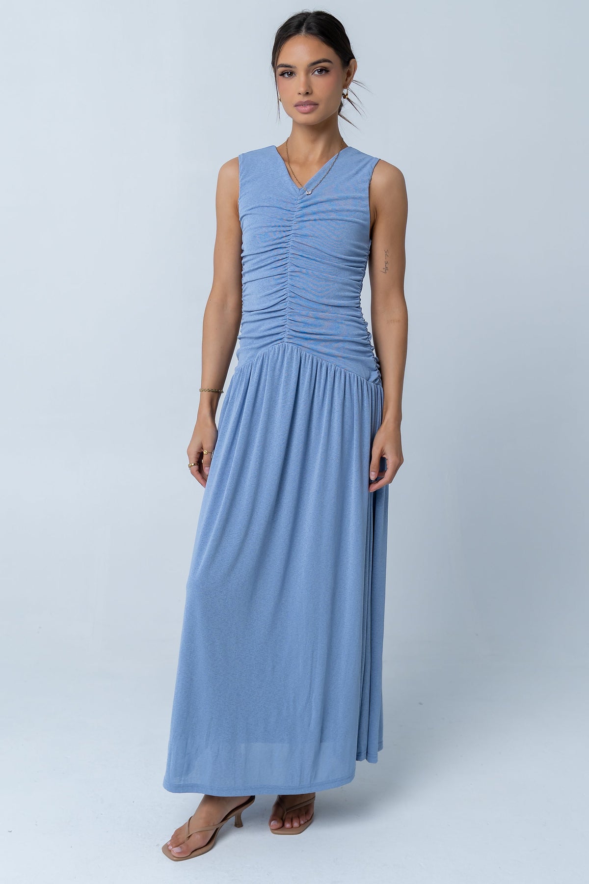 Kandi Ruched Maxi Dress in Blue - FINAL SALE