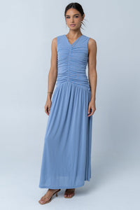 Kandi Ruched Maxi Dress in Blue - FINAL SALE