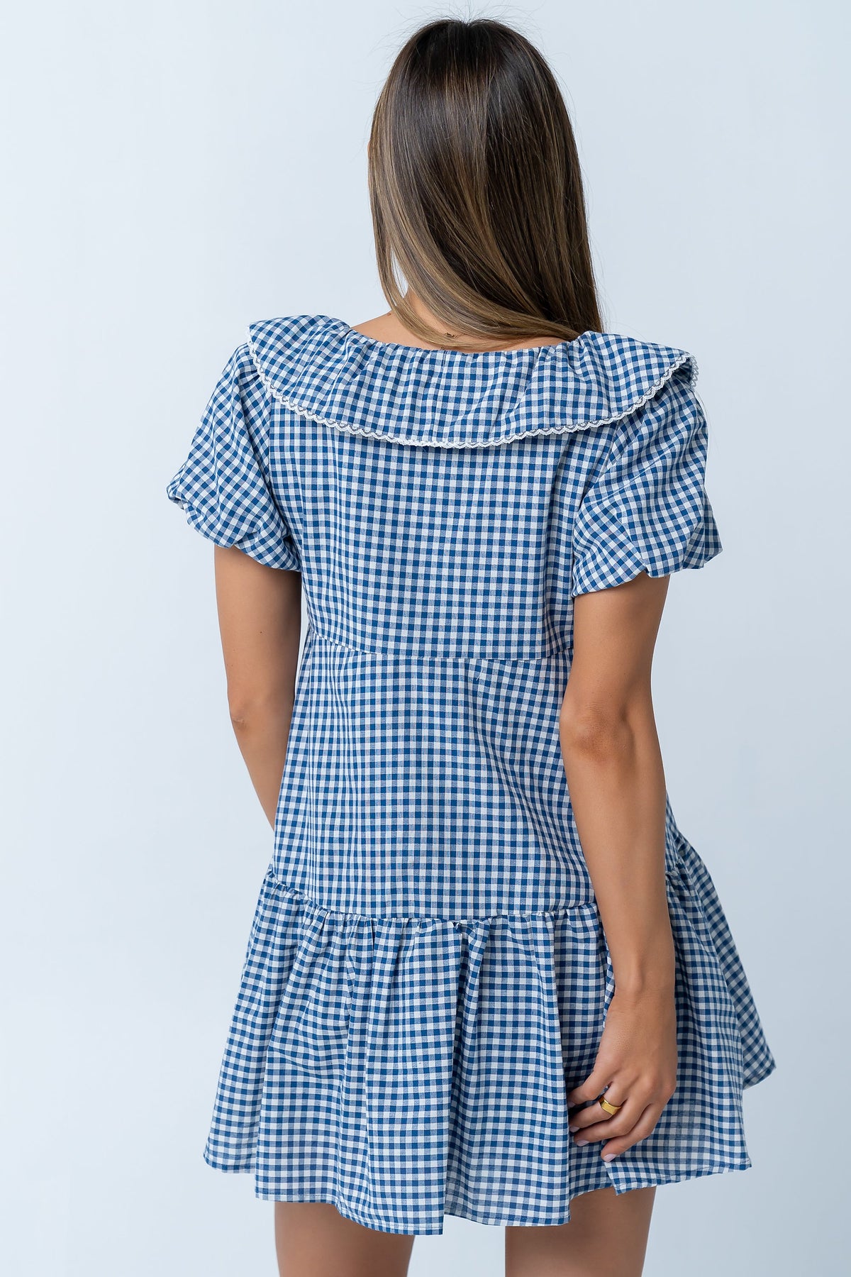 Tony Gingham Baby Doll Dress in Blue - FINAL SALE