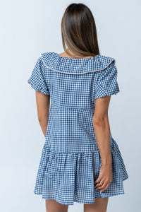 Tony Gingham Baby Doll Dress in Blue - FINAL SALE