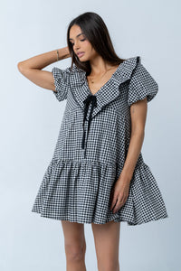 Tony Gingham Baby Doll Dress in Black