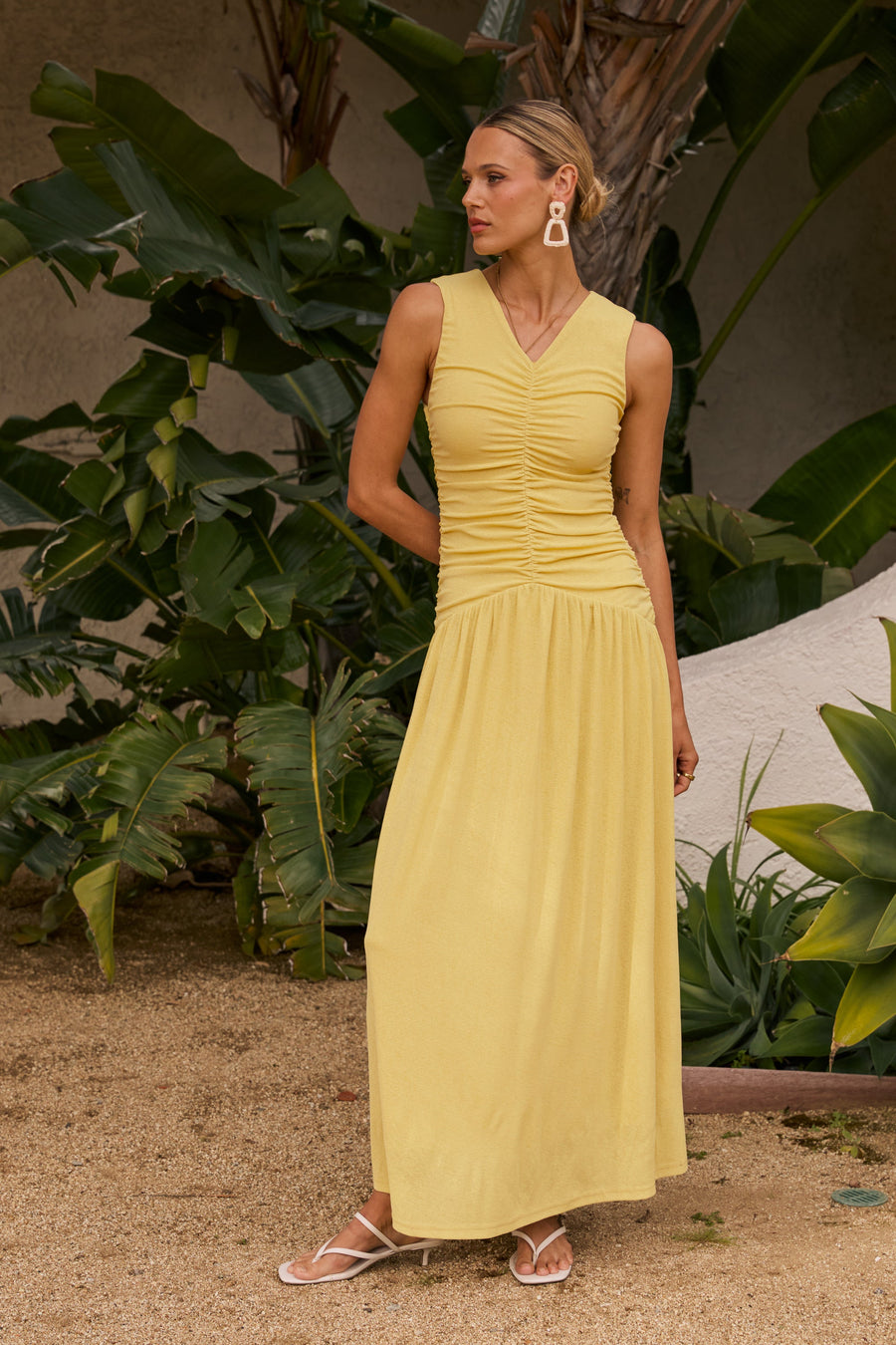 Kandi Ruched Maxi Dress in Yellow - FINAL SALE