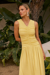 Kandi Ruched Maxi Dress in Yellow - FINAL SALE