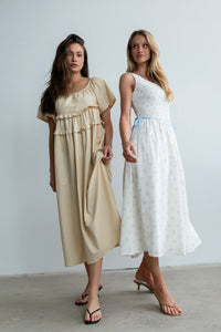Kammie Smocked Midi Dress in Cream - FINAL SALE