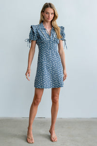 Jenny Floral Mini Dress in Blue