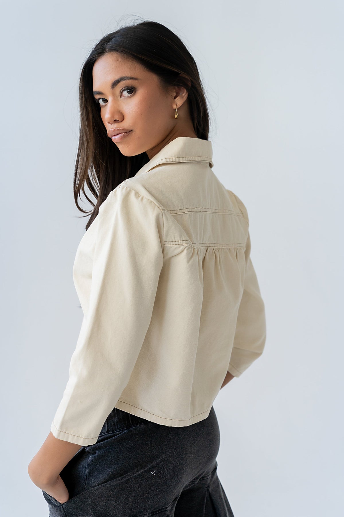Cece Pleated Denim Jacket