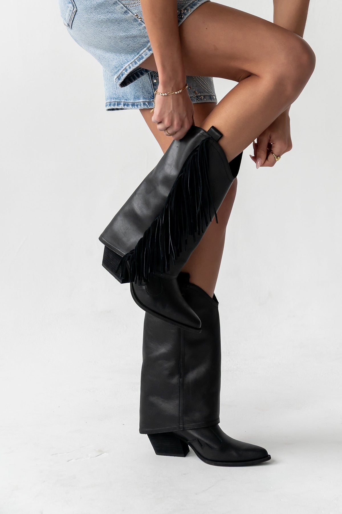 Deston Fringe Boots in Black - FINAL SALE