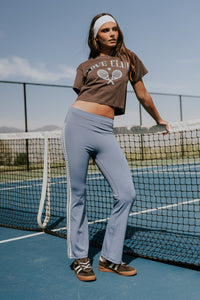 Hailey Stitched Flare Leggings in Blue - FINAL SALE
