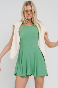 Serena Ribbed Tank Dress in Green - FINAL SALE