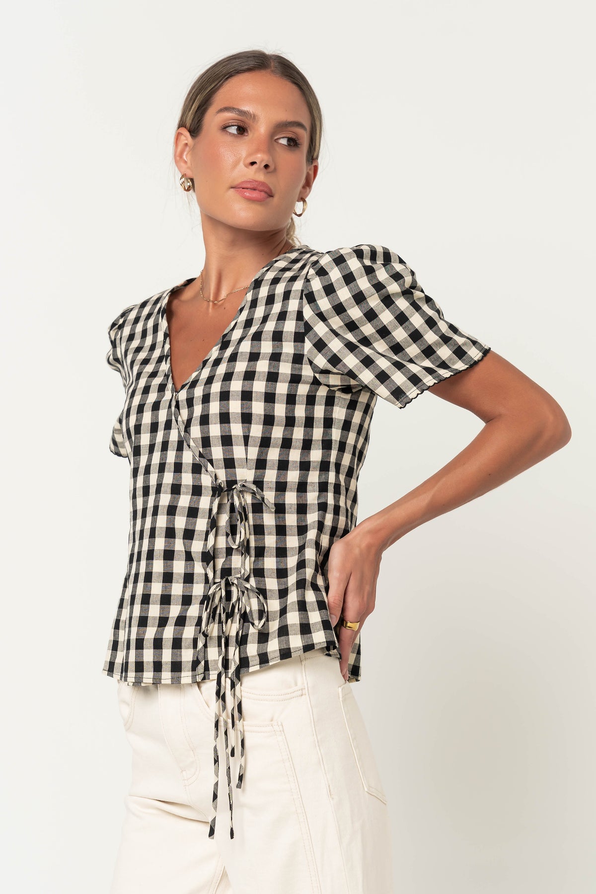 Callie Gingham Blouse in Black