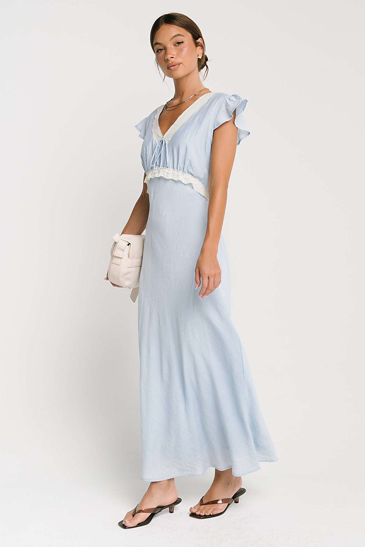 Jessica Lace Trim Maxi Dress in Blue - FINAL SALE