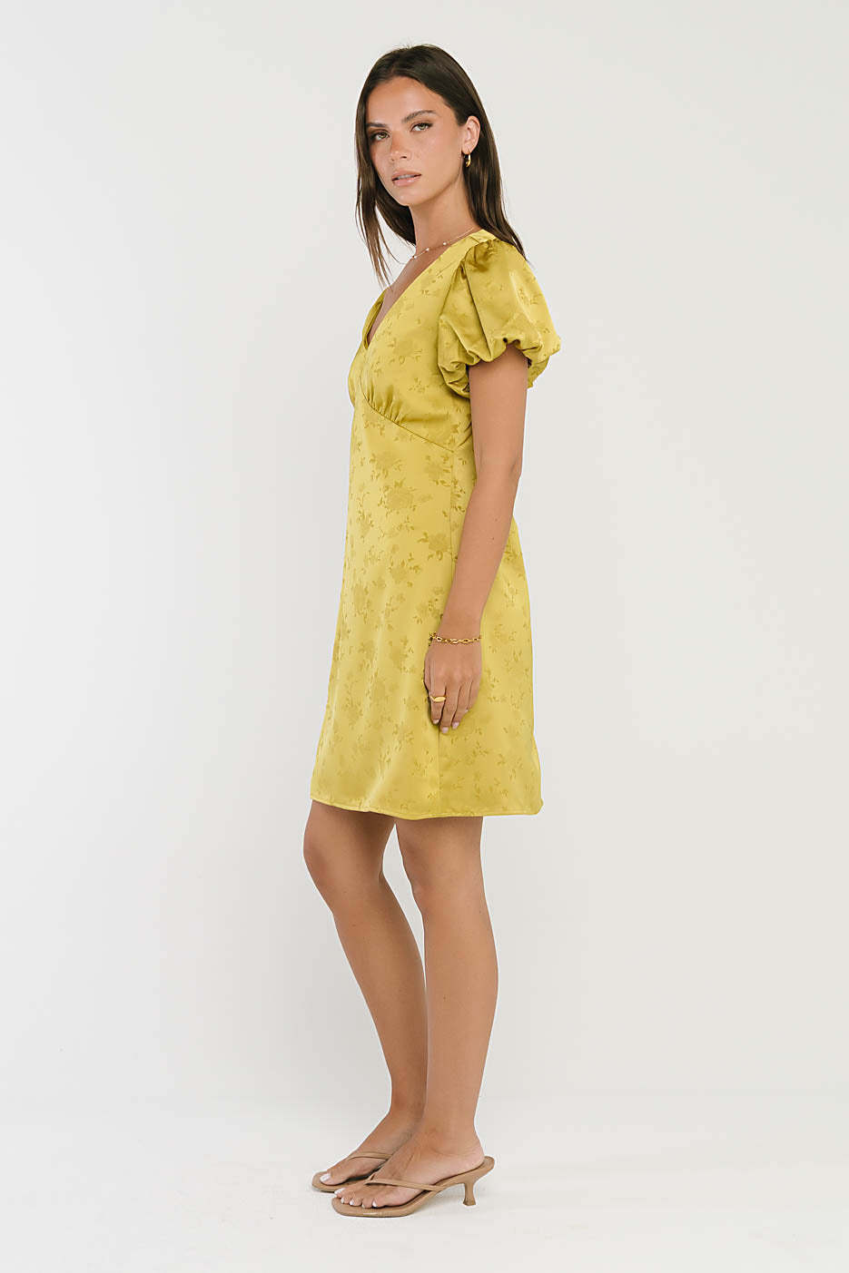 Brenna Floral Mini Dress in Chartreuse - FINAL SALE