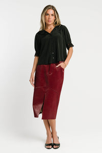 Walter Vegan Leather Midi Skirt in Wine