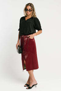 Walter Vegan Leather Midi Skirt in Wine
