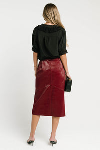 Walter Vegan Leather Midi Skirt in Wine