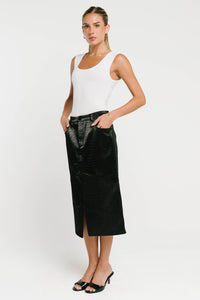 Walter Vegan Leather Midi Skirt in Black