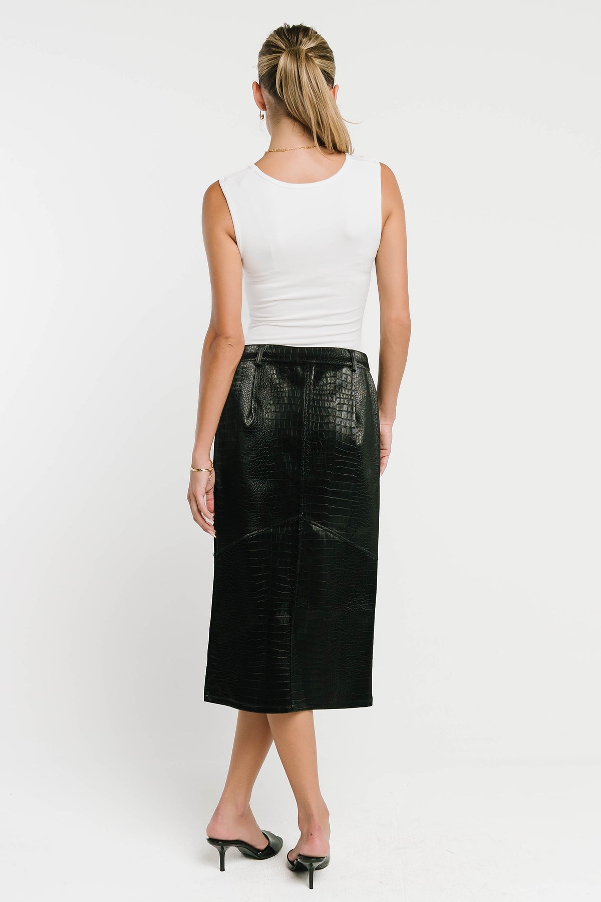 Walter Vegan Leather Midi Skirt in Black