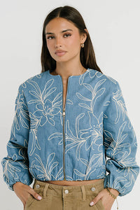 Sidney Embroidered Jacket in Medium Wash - FINAL SALE