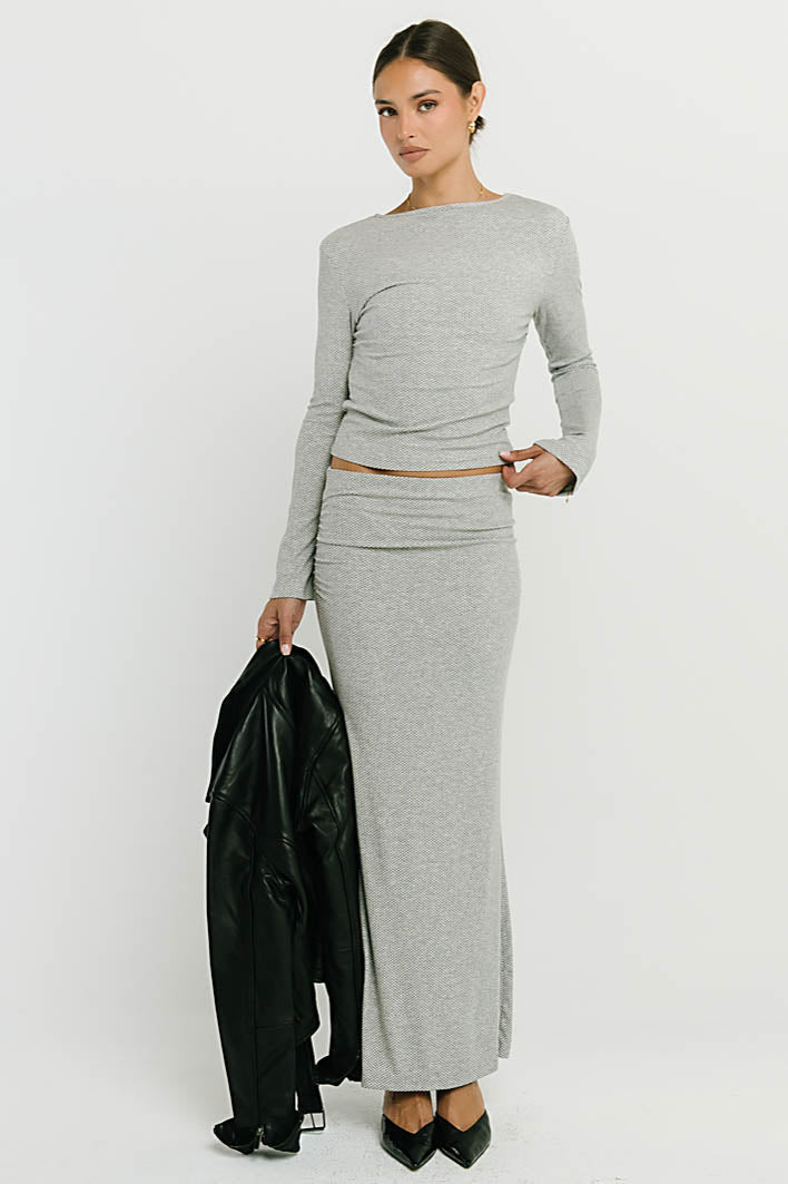 Bonnie Polka Dot Maxi Skirt in Grey